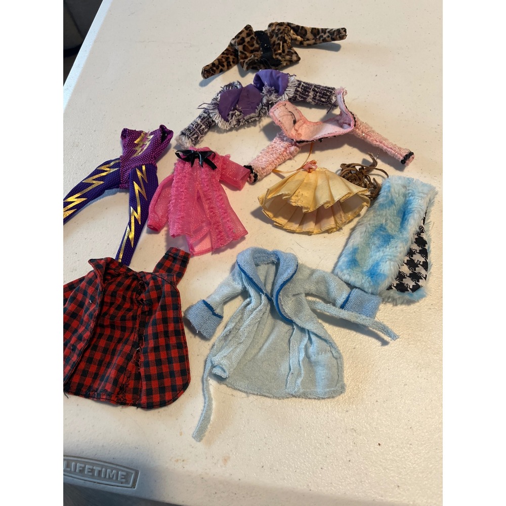 Vintage Doll Clothes Lot Plaid Shirt Faux Fur Vest Robe Jumpsuit Jackets Skirt